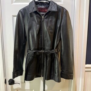 Wilsons Vintage Leather Black Belted Jacket Excellent Condition